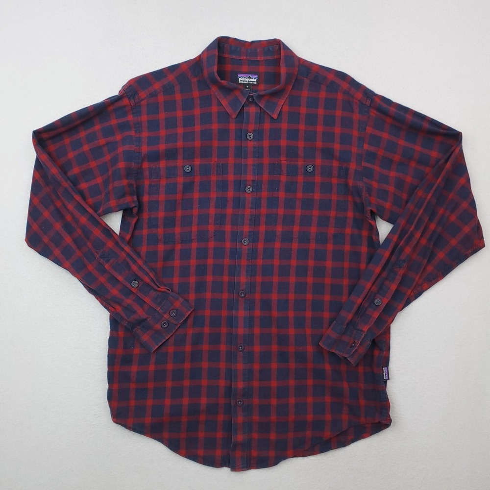 Patagonia Shirt Mens Medium Blue Red Plaid Flannel Button Up Outdoor Lumberjack